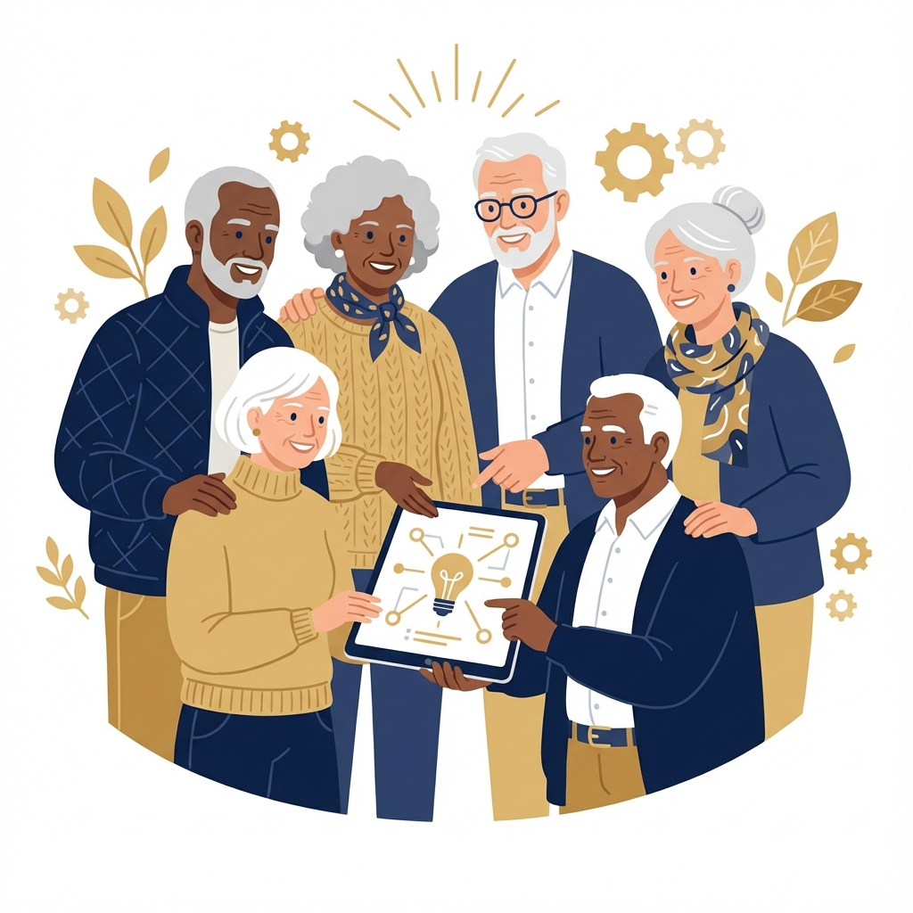 Confident Seniors using tablet